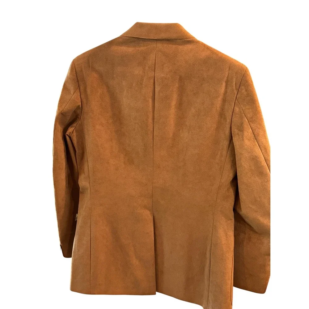 Vintage Mens Cognac Faux Suede Blazer Two Button Sport Coat Brown Size 39RG NWT
